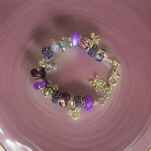 Disney Purple Charm Bracelet~ 7 in plus chain